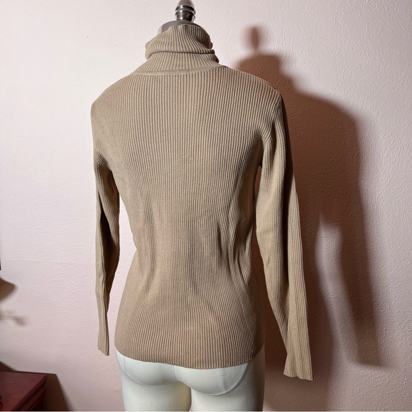 Vintage 90 Y2K Liz Claiborne Ribbed Camel Turtleneck Sweater Cotton Fitted - Picture 6 of 17